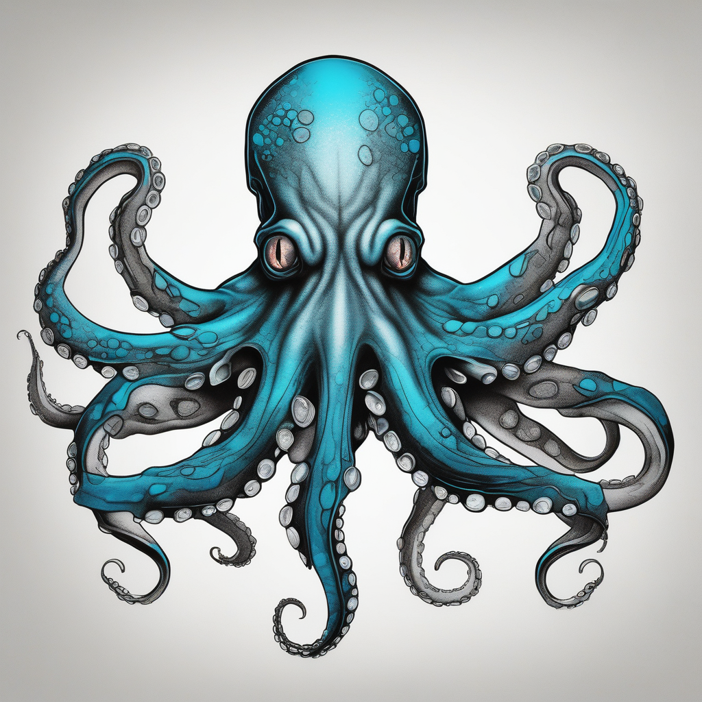 octopus with neon Blue suckers tattoo fishing tattoos, AI-generated Realistic tattoo design
